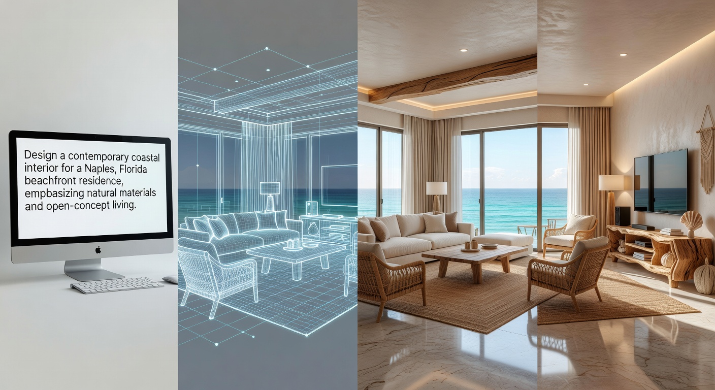 Tranquil luxury bathroom interior in a Naples beach house designed with generative AI featuring freestanding soaking tub marble surfaces soft natural light and ocean-themed accessories 8K ultra realistic